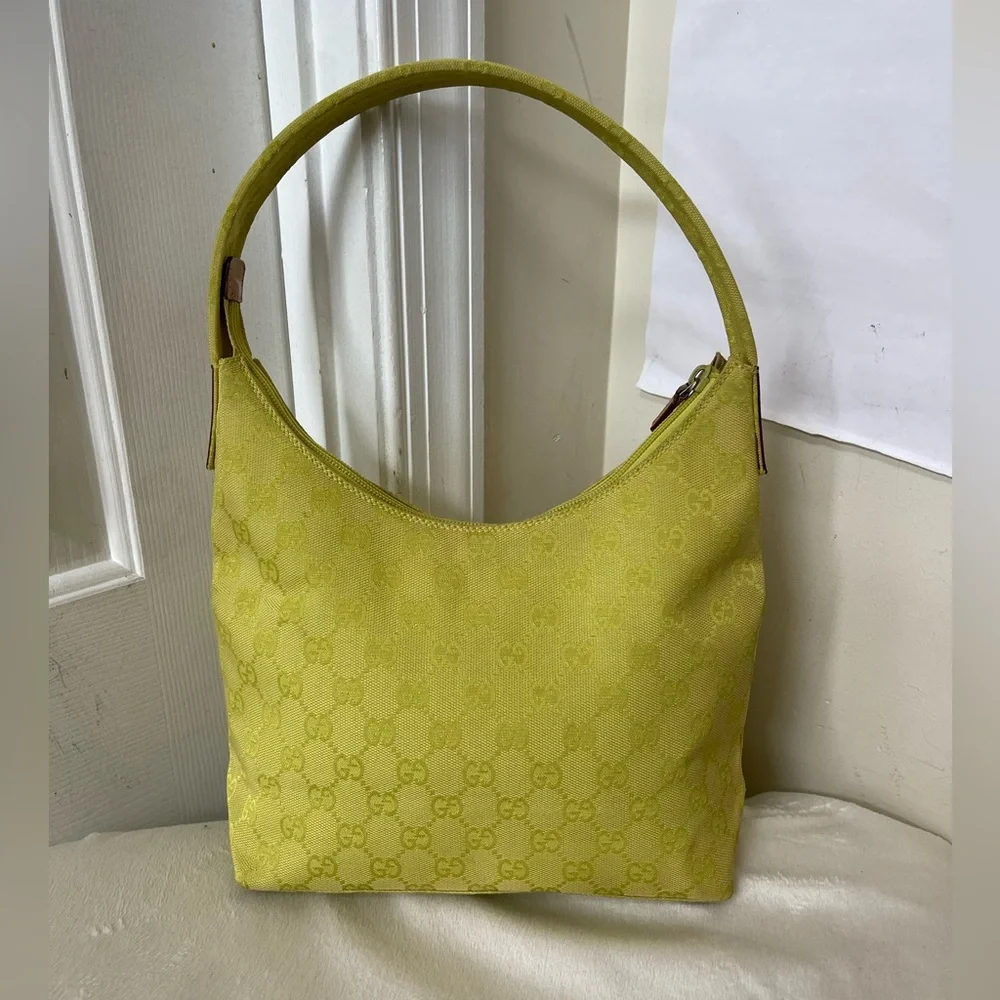 Gucci Lime Green Canvas Shoulder Bag EUC - Picture 16 of 16